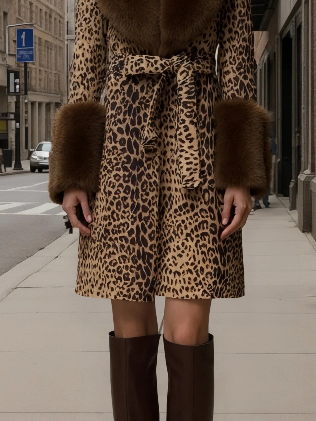 Leopard print patchwork plush coat-thevervian