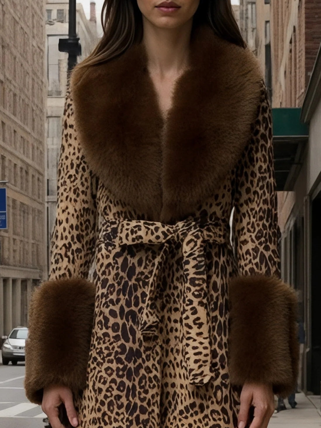 Leopard print patchwork plush coat-thevervian
