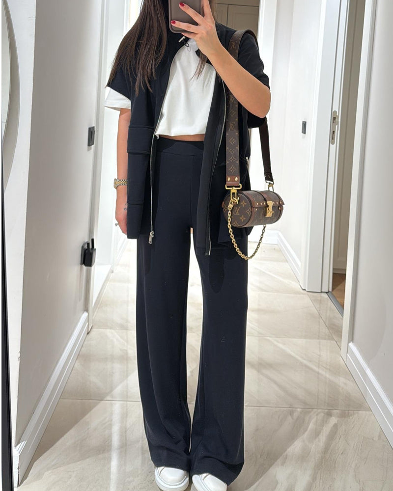 Casual Waist Stretch Detail Top & Pants Two-Piece Set-thevervian