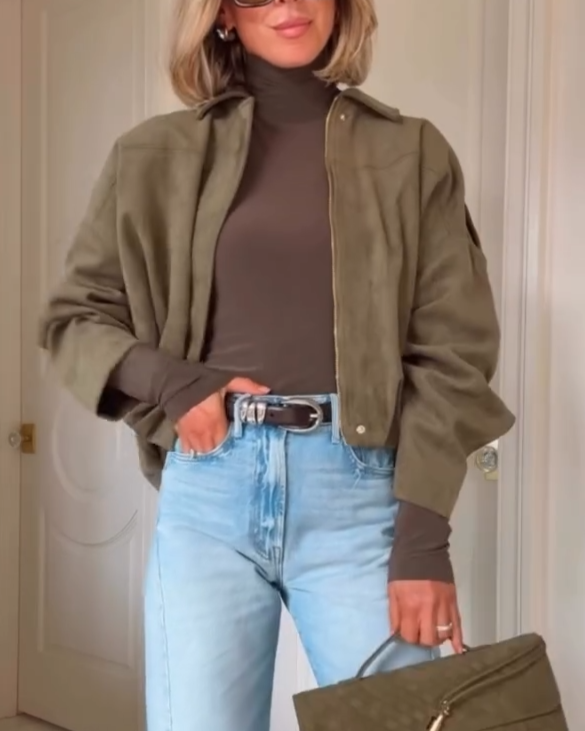 Womens Suede Lapel Pilot Cropped Jacket-thevervian