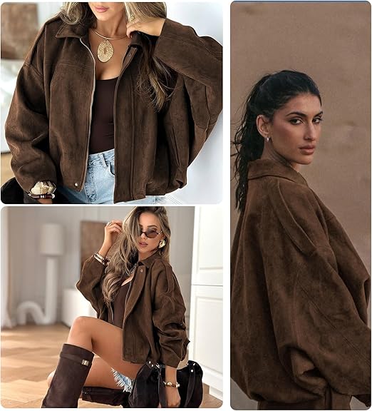 Womens Suede Lapel Pilot Cropped Jacket-thevervian