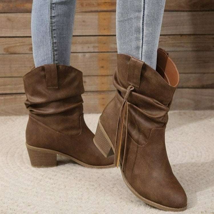 Vintage Western Cowboy Tassel Ankle Boots-thevervian