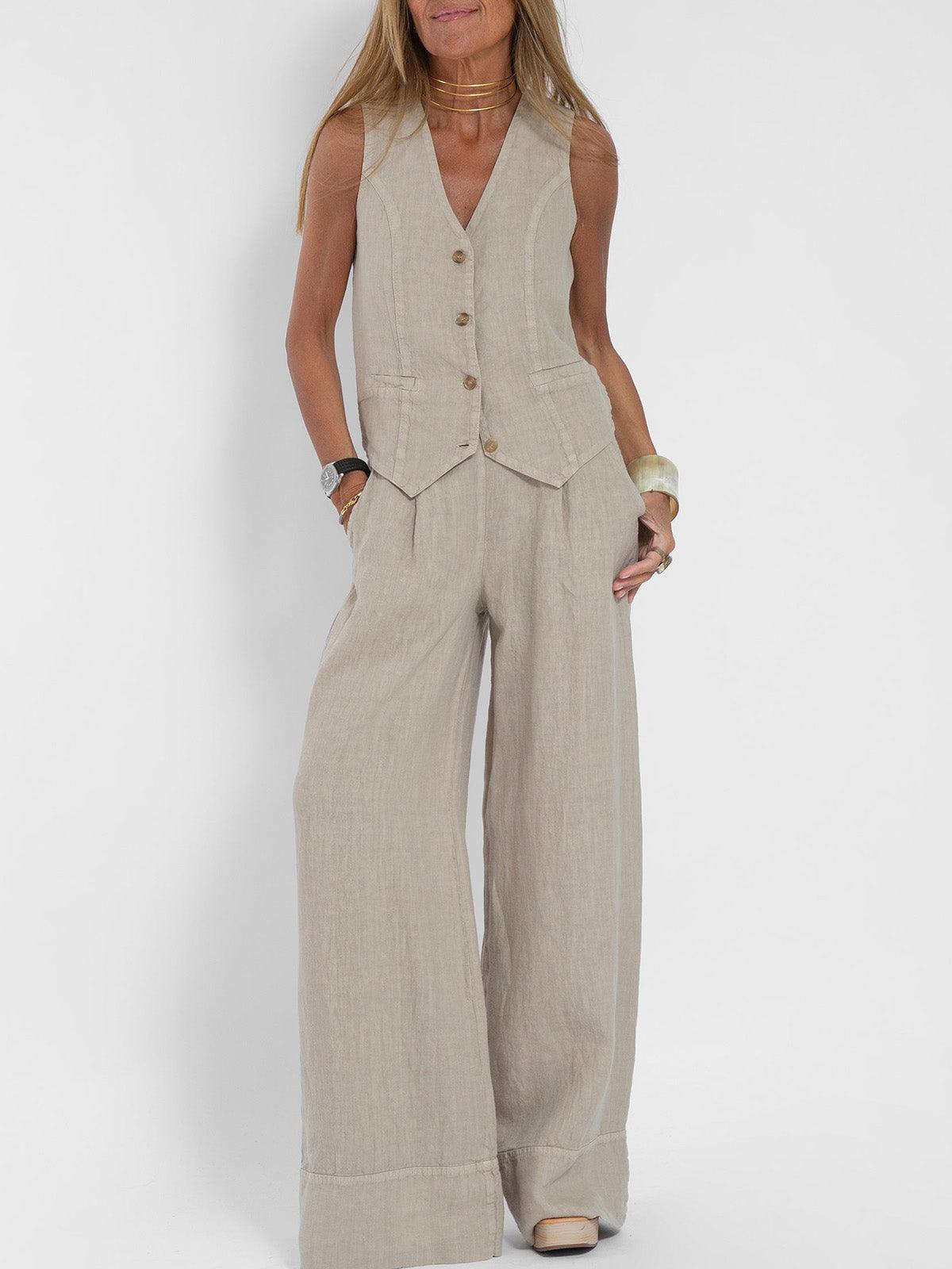 Vest & Pants Cotton Leisure Suit-thevervian