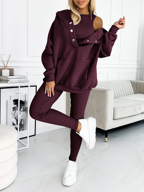 Casual and Comfortable Three-piece Sweatshirt Set-thevervian