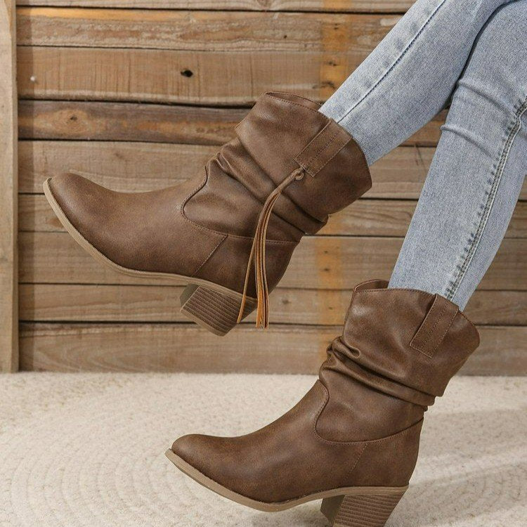 Vintage Western Cowboy Tassel Ankle Boots-thevervian