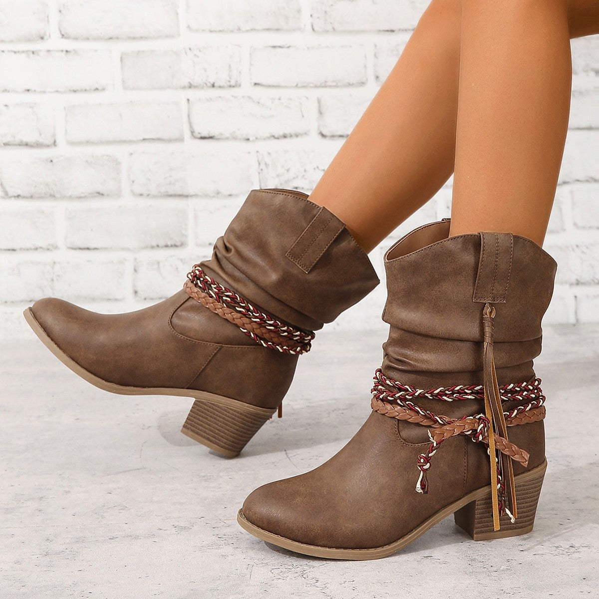 Vintage Western Cowboy Tassel Ankle Boots-thevervian