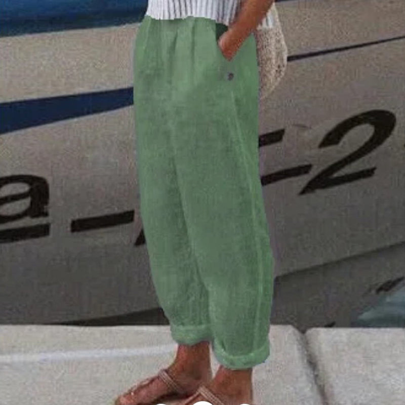 Cotton Linen Solid Color Casual Pants-thevervian