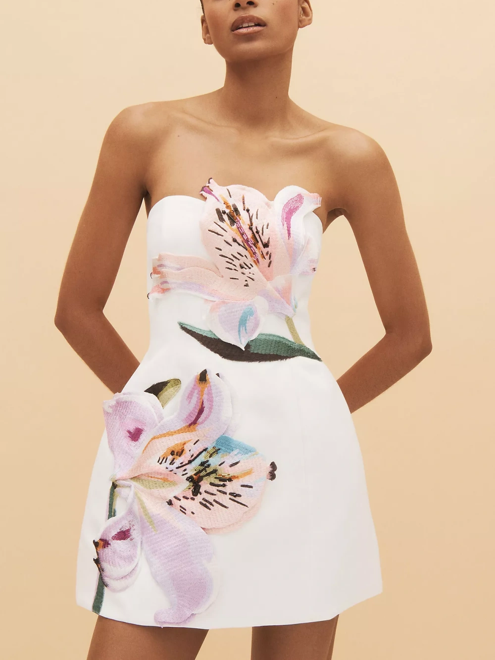 Floral embroidered tube top mini dress-thevervian