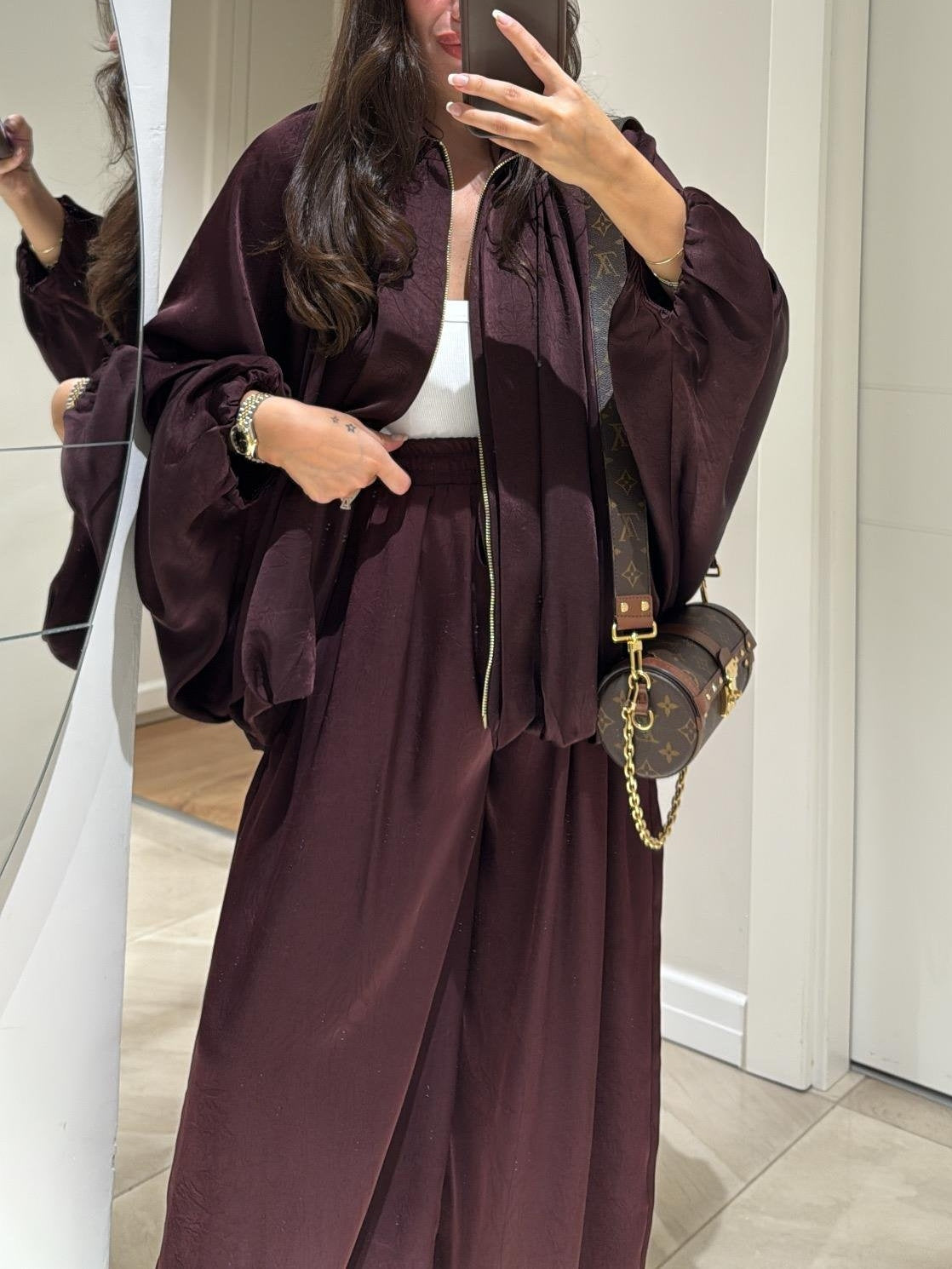 Brown Drawstring Wide-leg Casual Pants-thevervian
