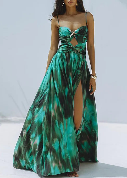 Green Starfish Ruched One Piece Swimsuit and Skirt-thevervian