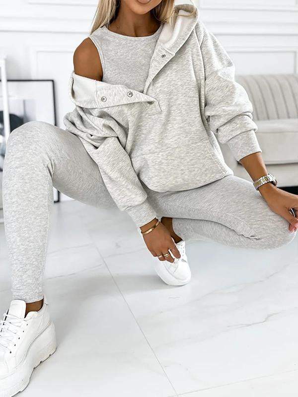 Casual and Comfortable Three-piece Sweatshirt Set-thevervian