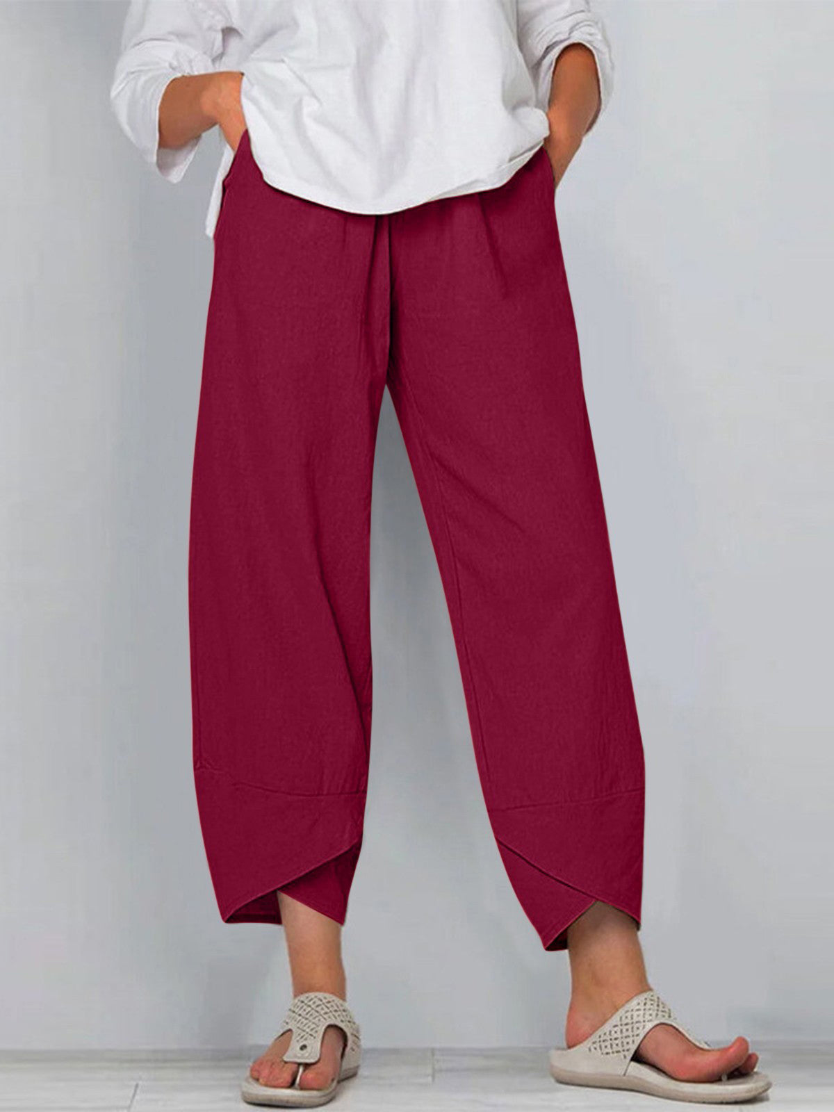 Solid Color Simple Casual Ankle Pants-thevervian