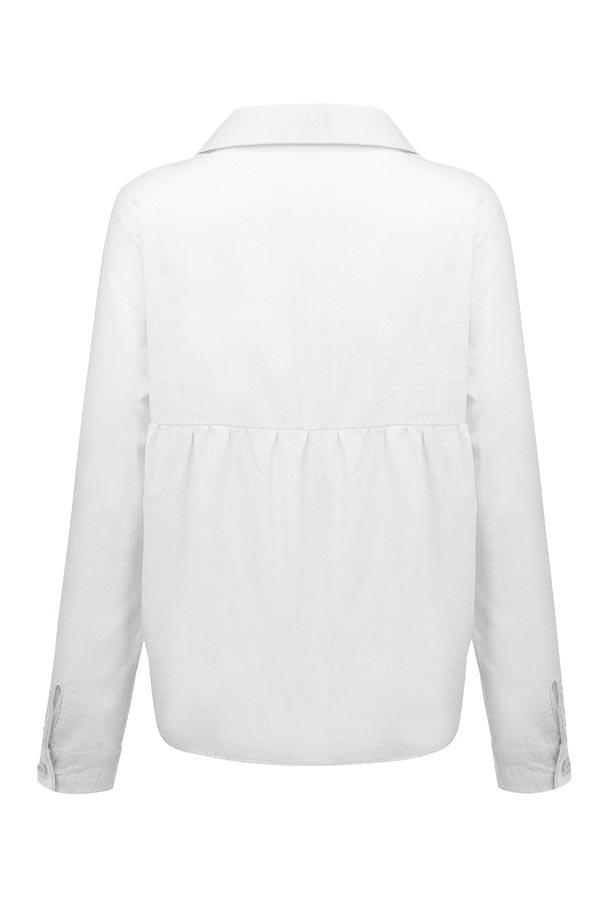 Casual Solid Button Shirt Collar Blouse-thevervian