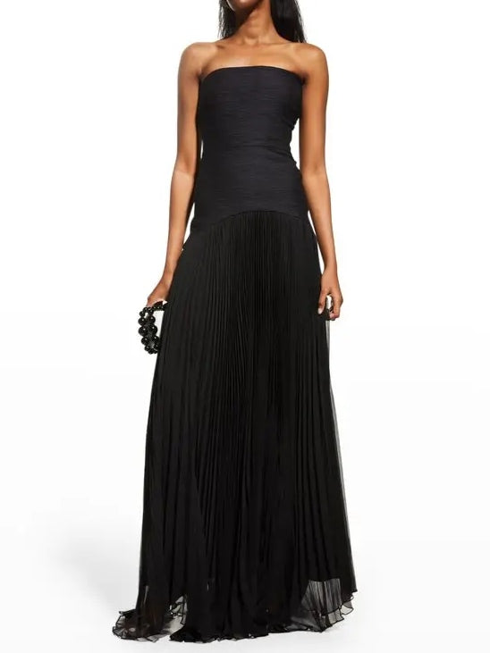 Solid Splicing Off-Shoulder Maxi Dress-thevervian