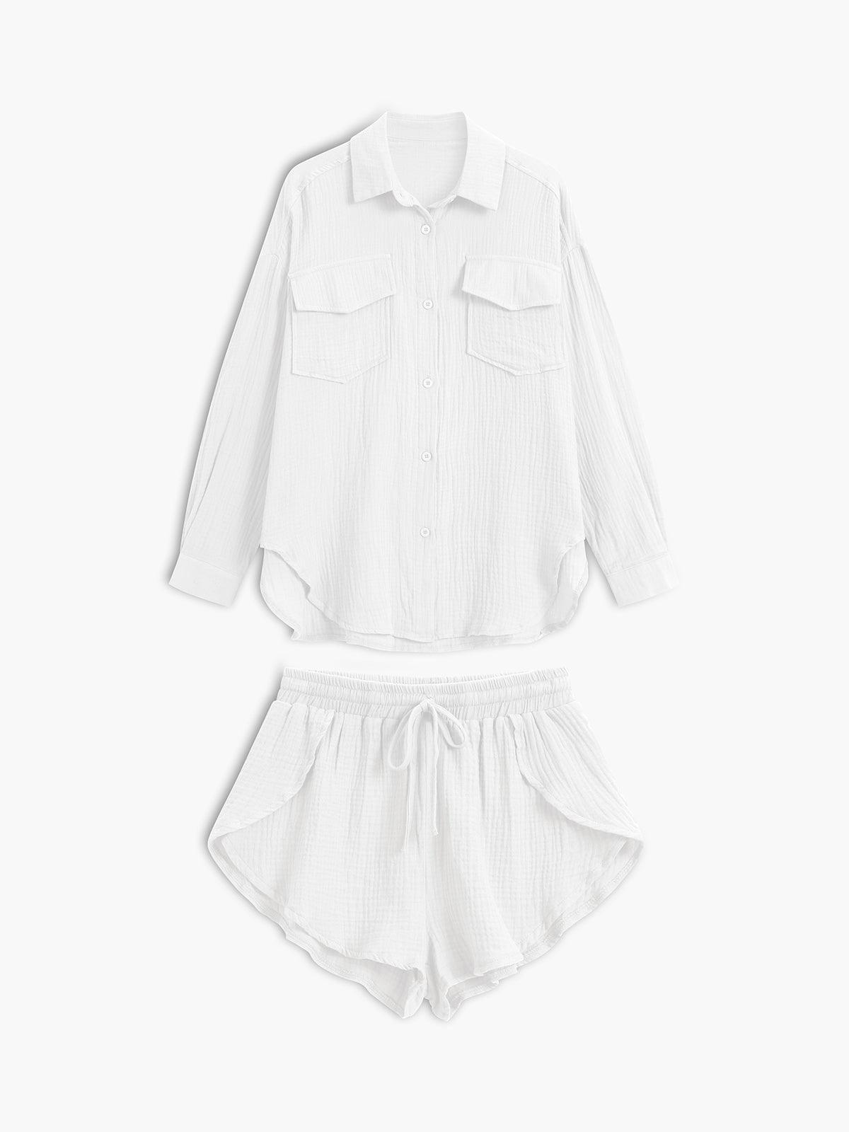 Minimalist Collared Two Piece Shorts Set-thevervian