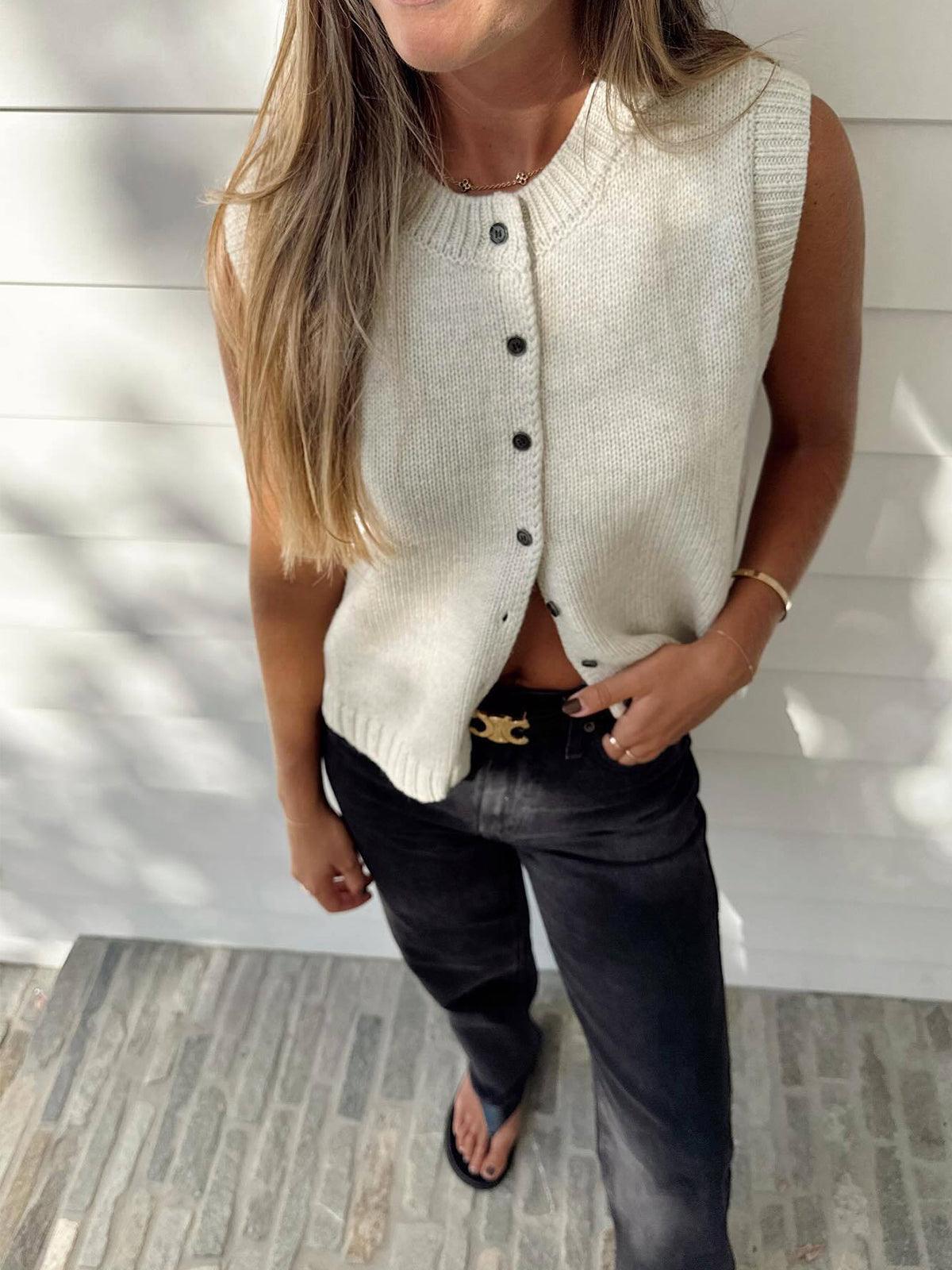 Casual Button Up Sweater Vest-thevervian