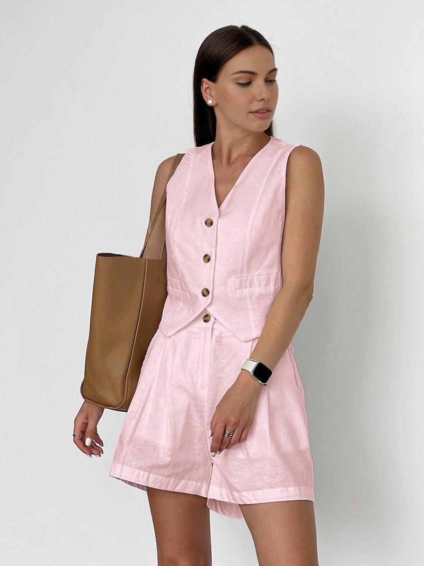 Cotton & Linen Casual Tailored Shorts Set-thevervian