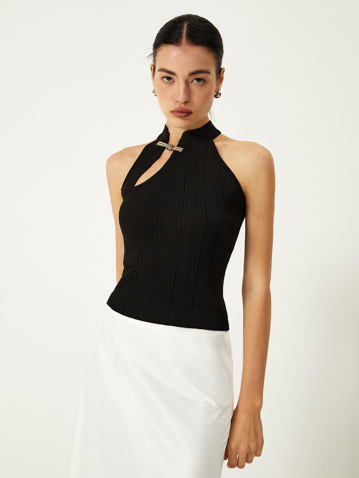 Asymmetrical Button Sweater Vest-thevervian