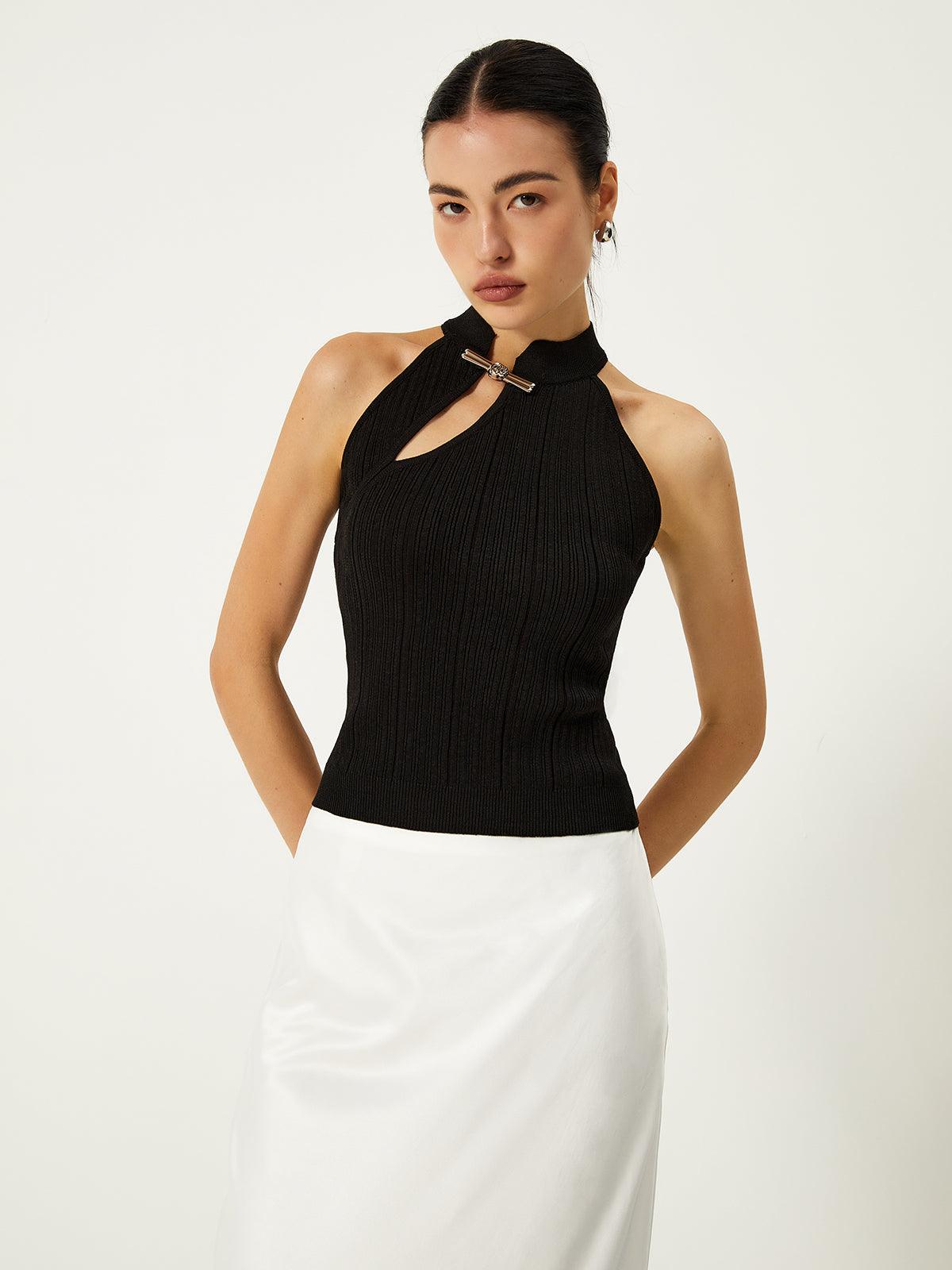 Asymmetrical Button Sweater Vest-thevervian