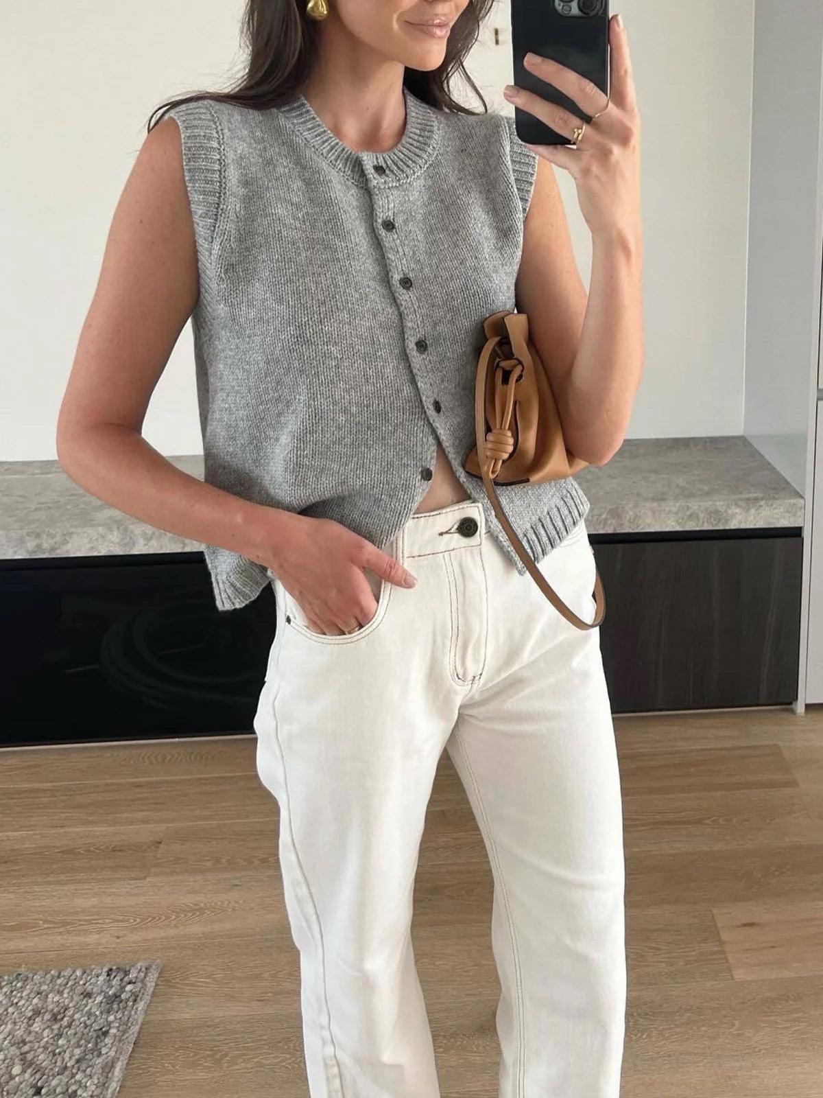 Casual Button Up Sweater Vest-thevervian