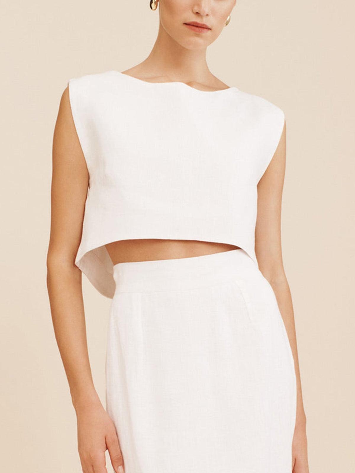 Solid Cotton Crop Top With Shorts Set-thevervian