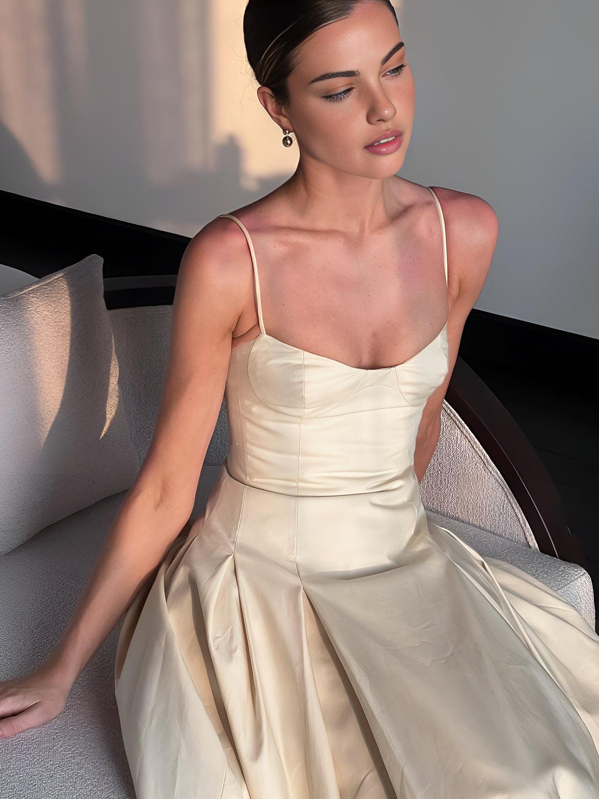 Pleated Cami Long Dress-thevervian