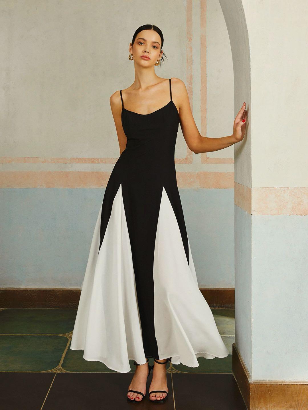 Color Block Spaghetti Strap Long Dress-thevervian