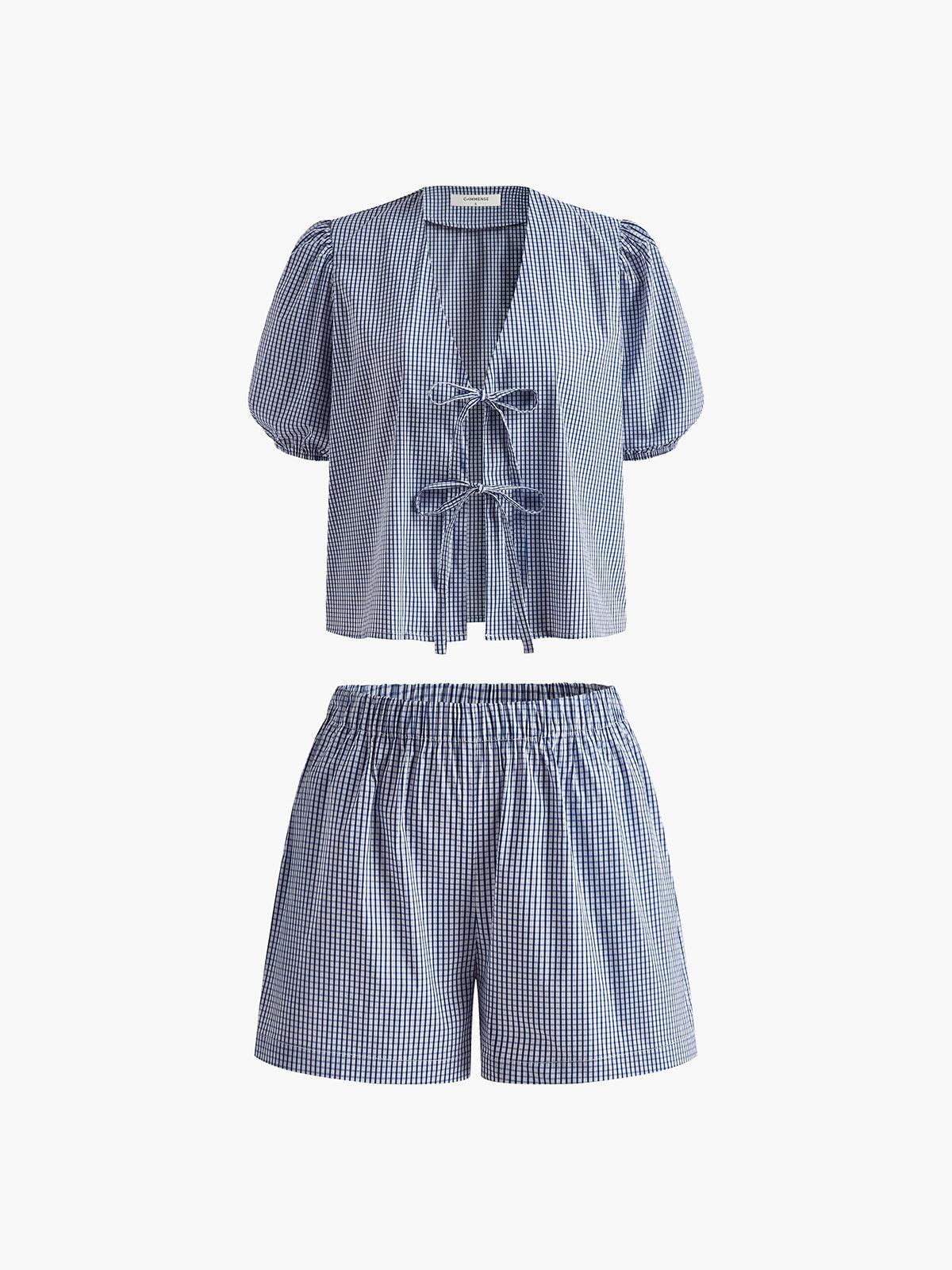 Plaid Lace Up Shorts Set-thevervian