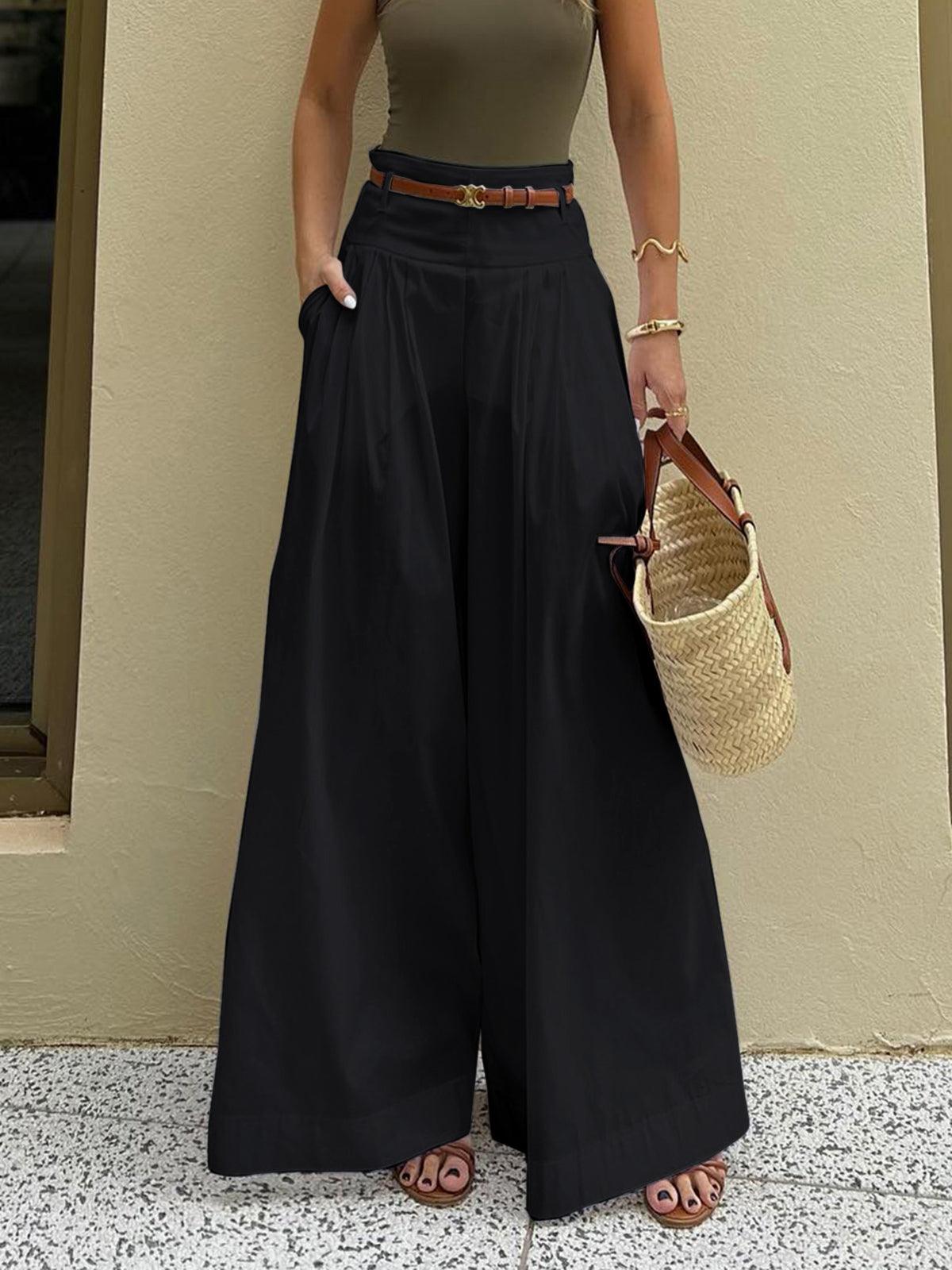 Cotton Pleated Wide Leg Pants-thevervian