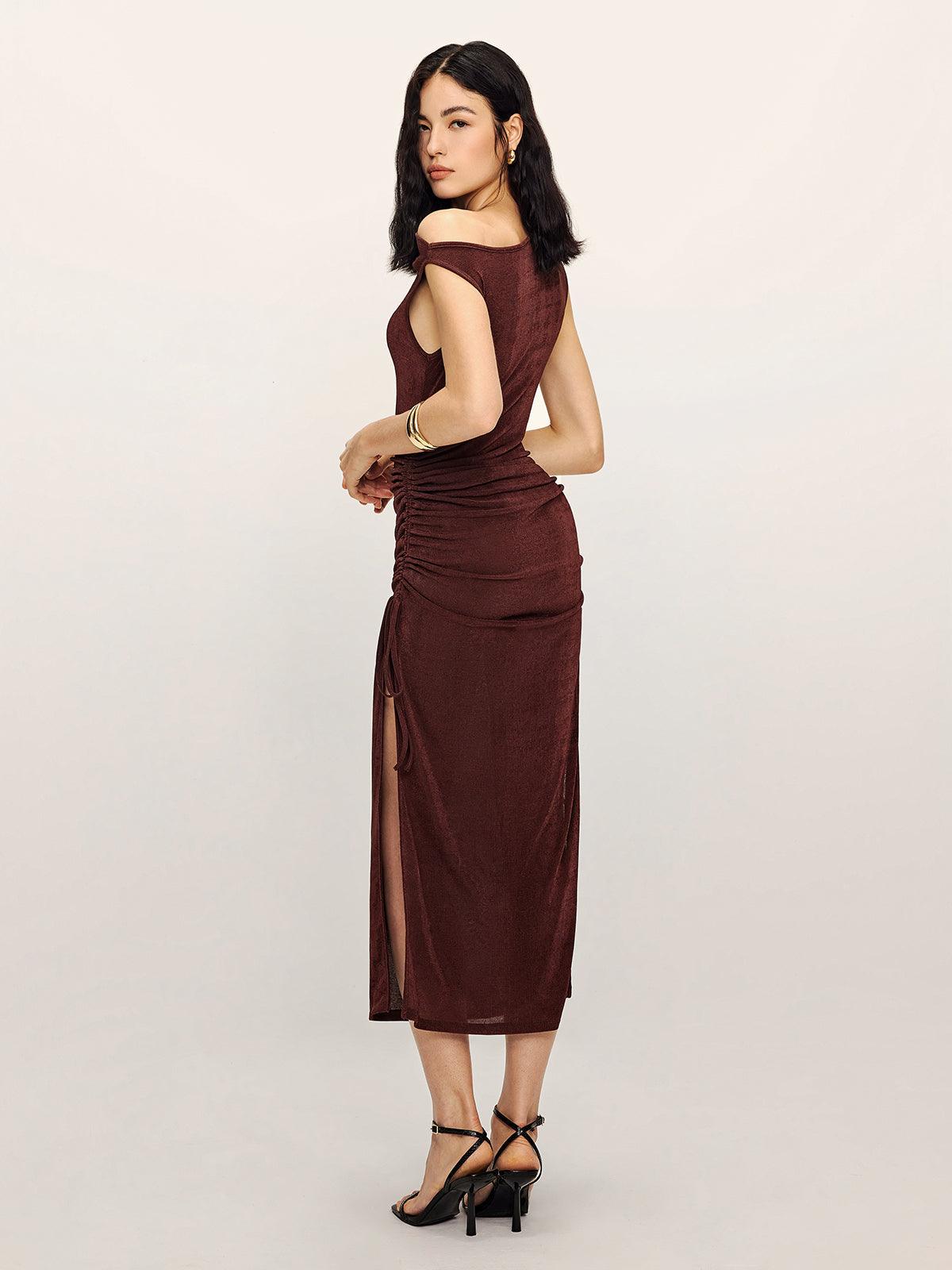 Drawstring Split Tank Midi Dress-thevervian