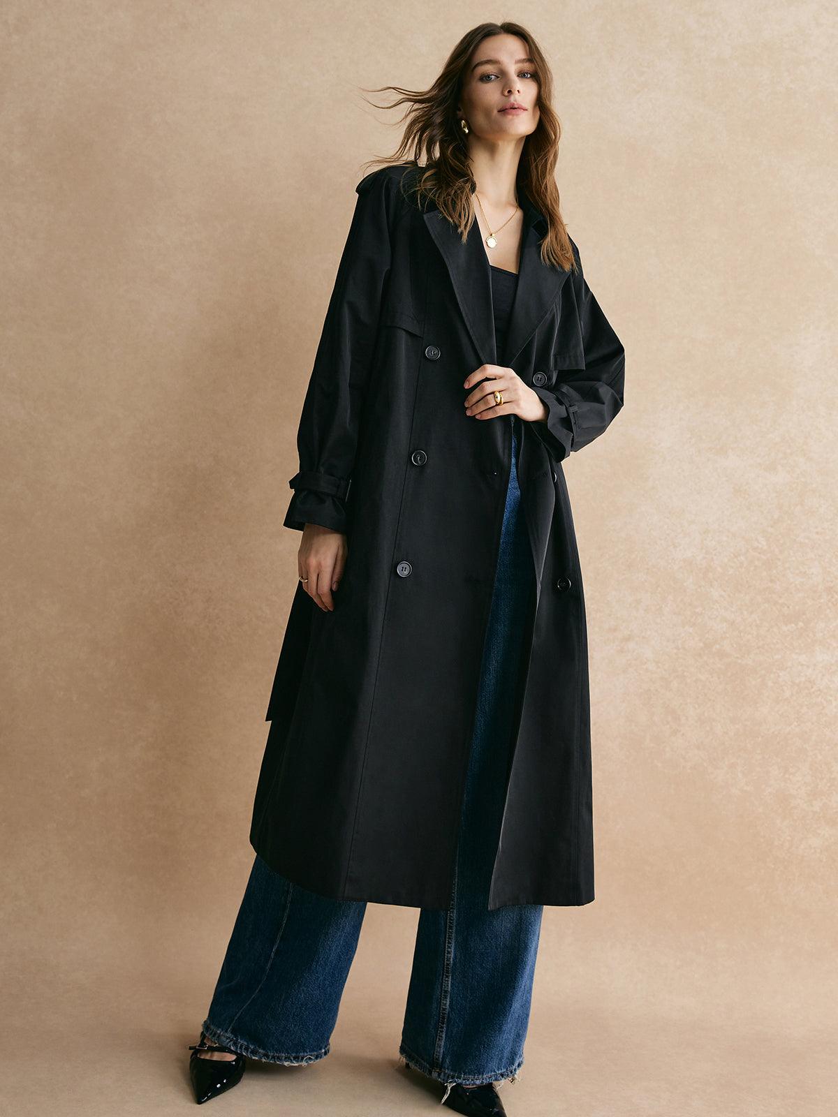 Casual Pockets Long Trench Coat-thevervian