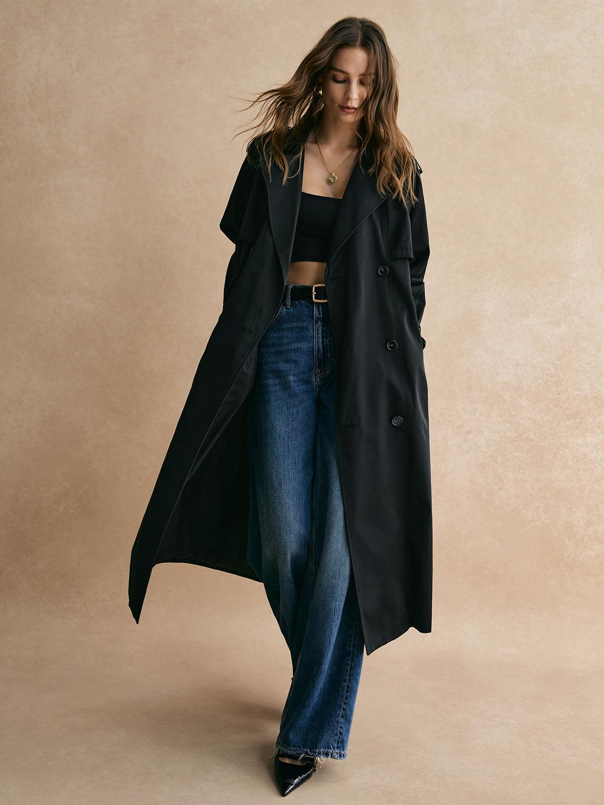 Casual Pockets Long Trench Coat-thevervian