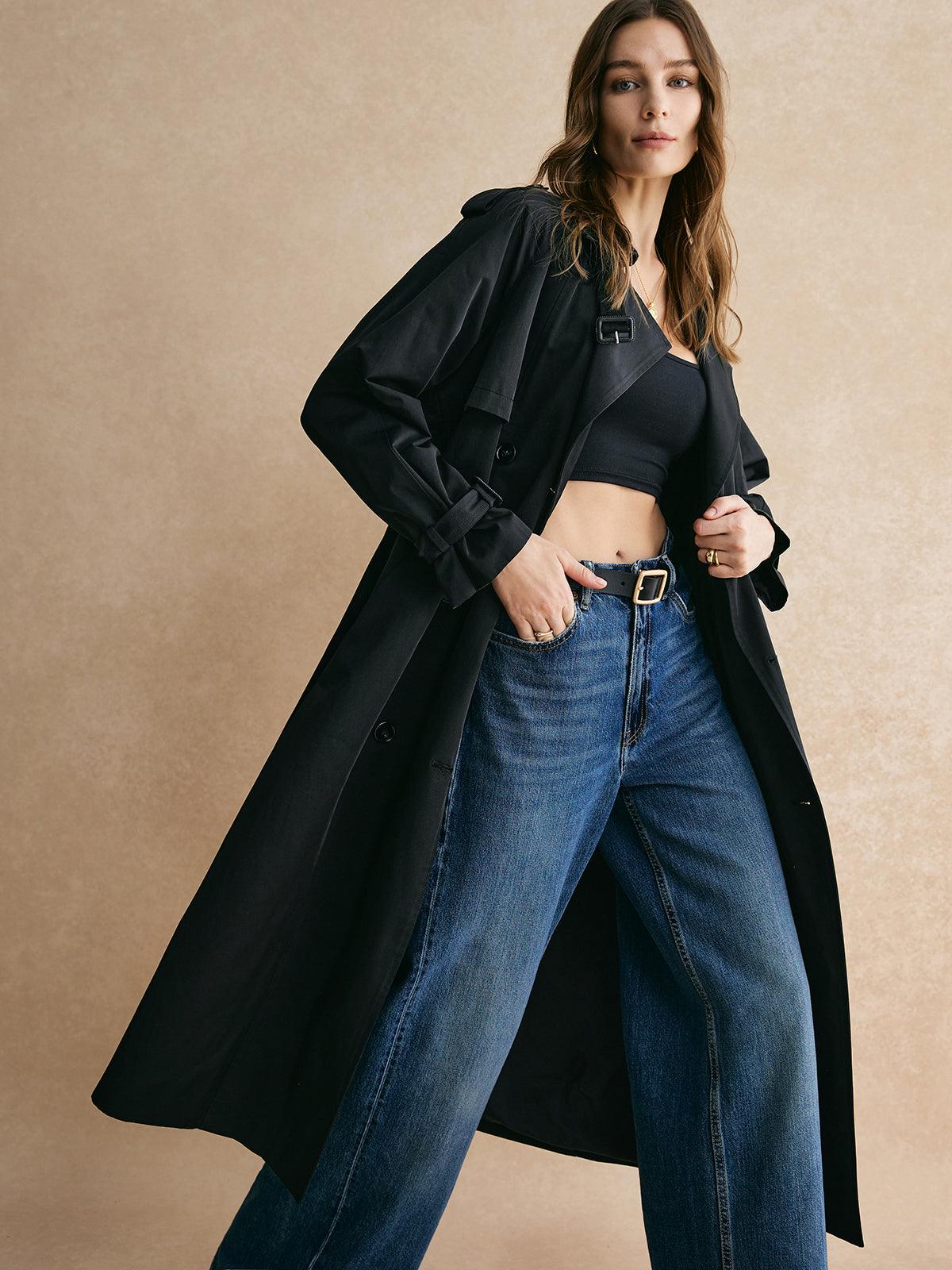 Casual Pockets Long Trench Coat-thevervian