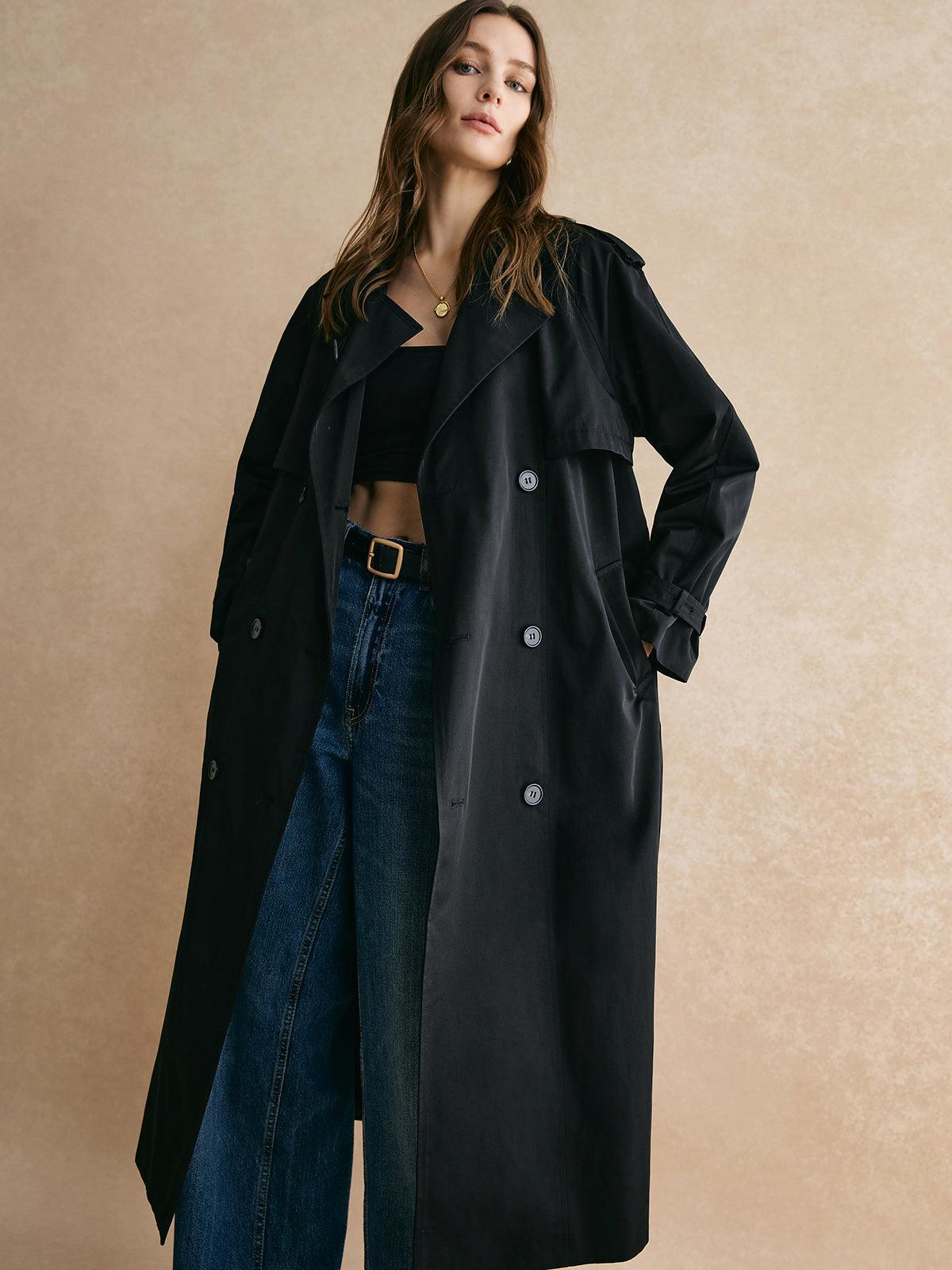 Casual Pockets Long Trench Coat-thevervian