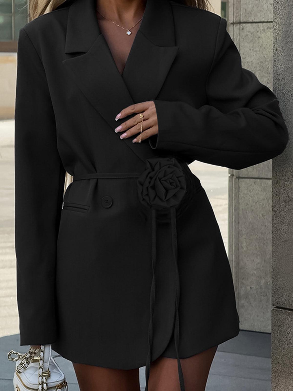 3D Flower Rope Belted Blazer-thevervian