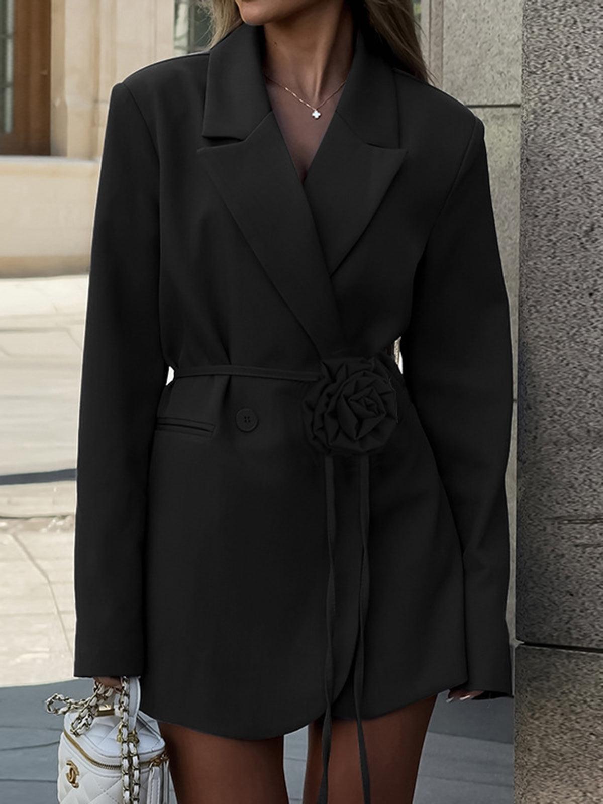3D Flower Rope Belted Blazer-thevervian
