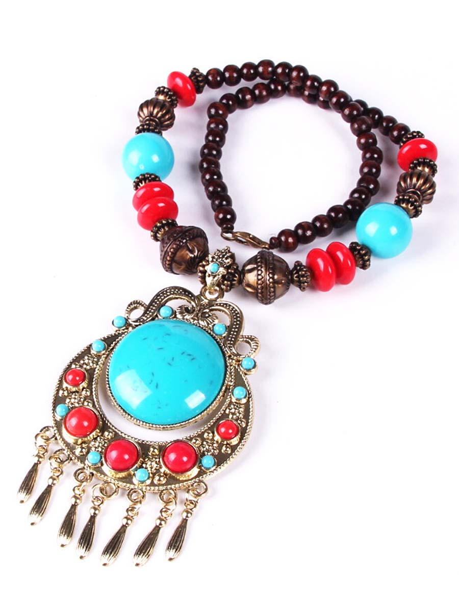 Bohemian Braided Rice Bead Necklace Sweater Chain-thevervian