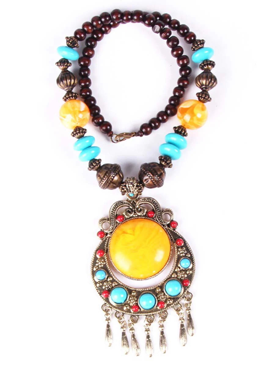 Bohemian Braided Rice Bead Necklace Sweater Chain-thevervian