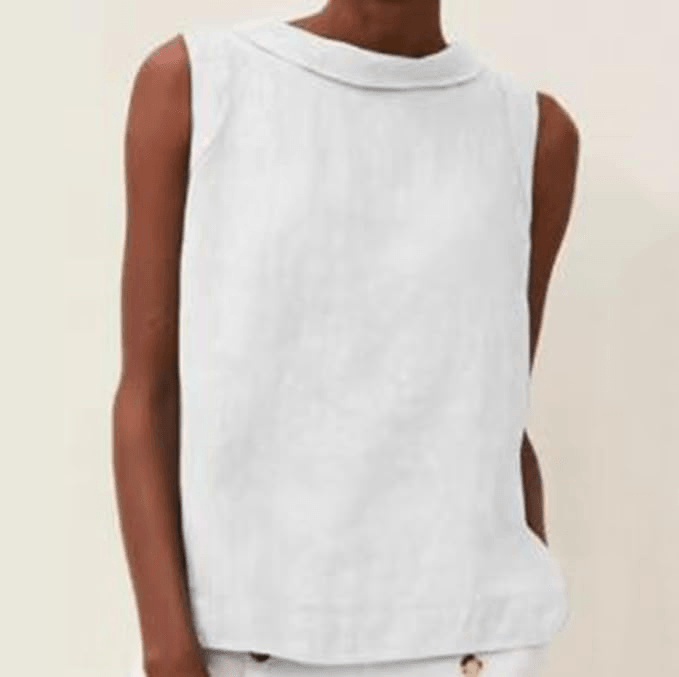 Linen Short-sleeved Blouse With A Round Neck-thevervian