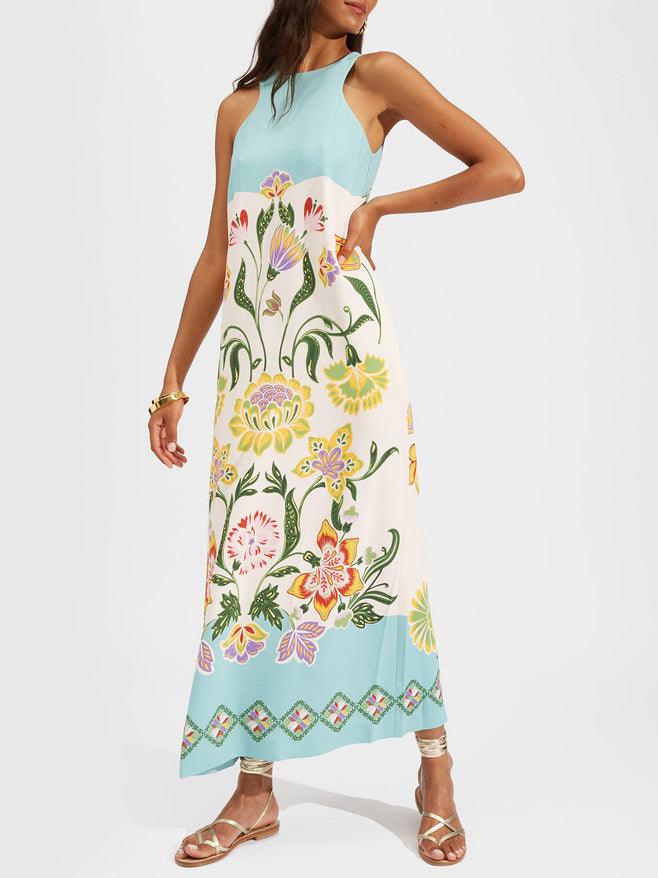 Exquisite Sunshine Floral Print Sleeveless Midi Dress-thevervian