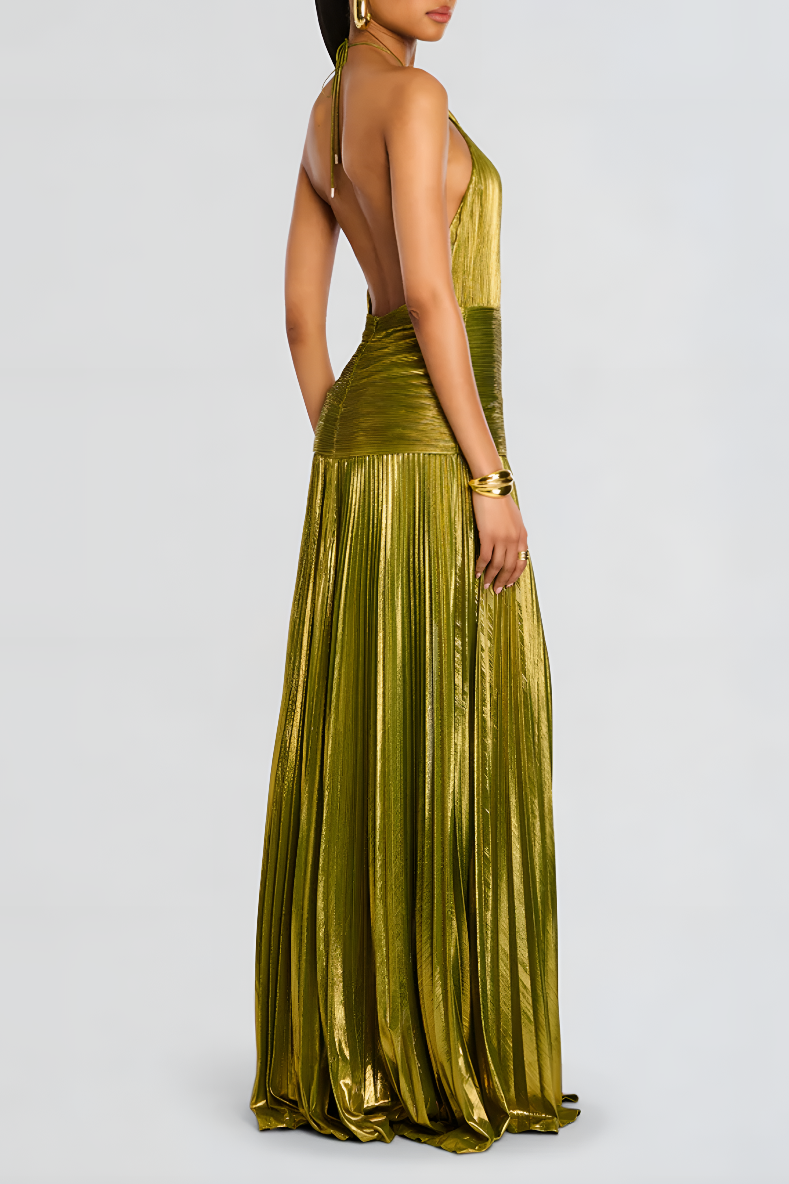 Thalia Metallic Peridot Maxi Dress-thevervian