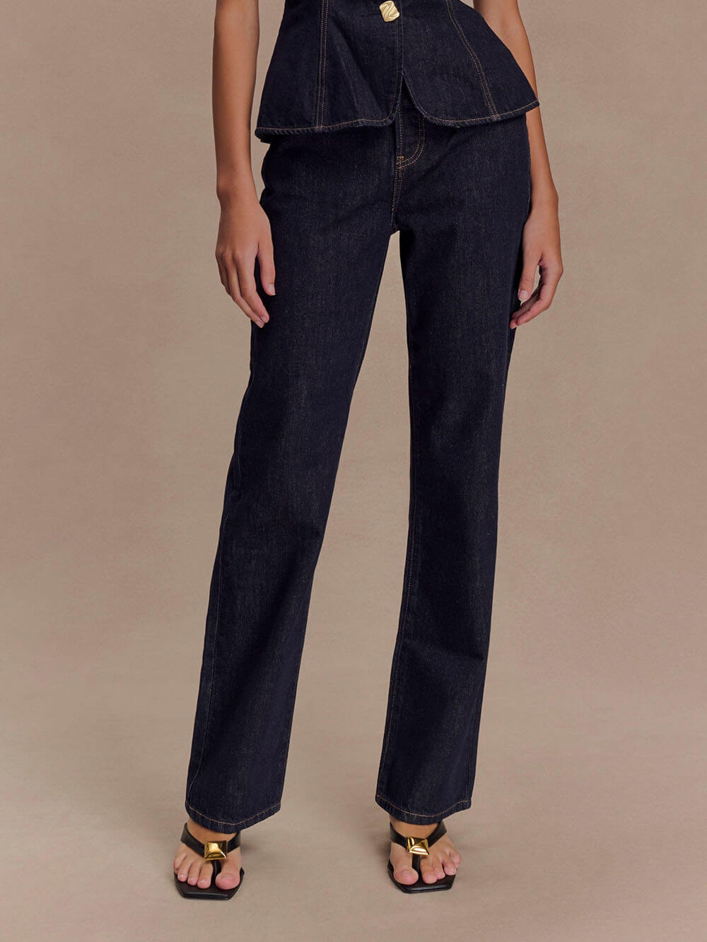 Unique Button-Down Denim Vest Top + Straight Jeans-thevervian