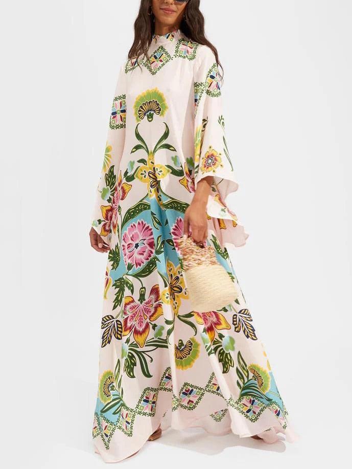 Exquisite Sunshine Floral Print Flowing Maxi Dress-thevervian
