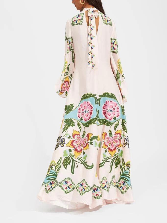 Exquisite Sunshine Floral Print Flowing Maxi Dress-thevervian