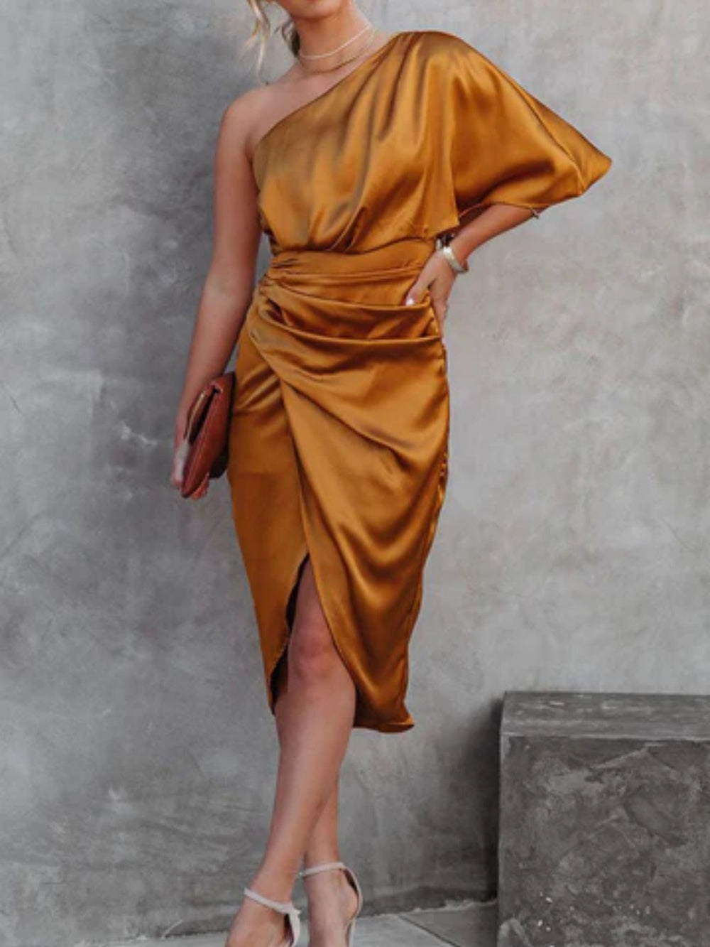 One-Sleeve Rose Section Irregular Skirt Dress-thevervian