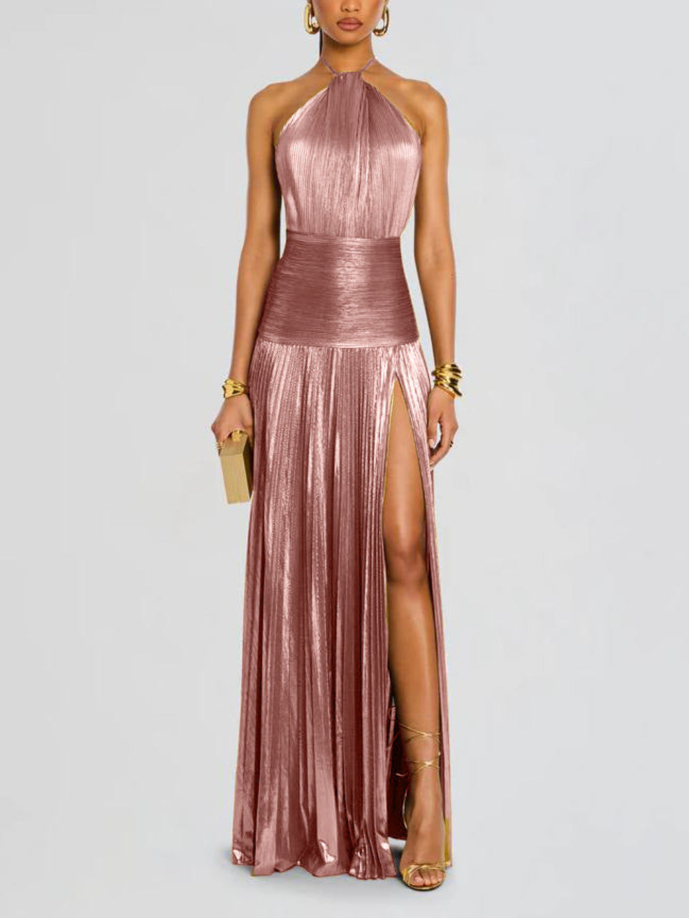 Thalia Metallic Peridot Maxi Dress-thevervian