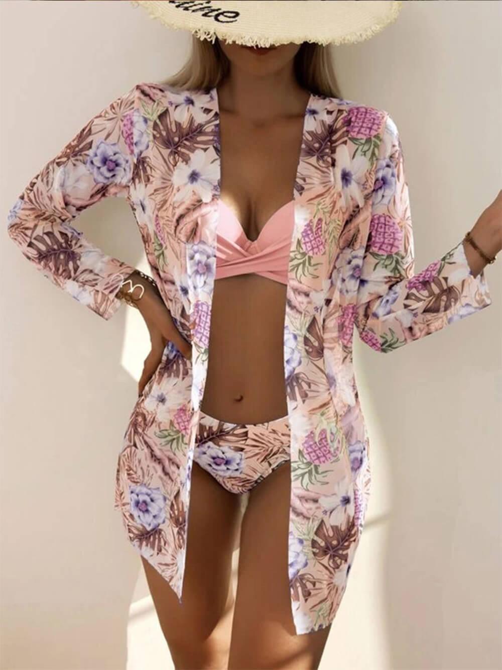 Printed Swimsuit Three-Piece Set-thevervian