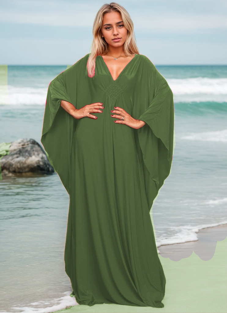Rayon Beach Cover-Up Woven Loose Batwing Sleeve Vacation Bikini Sun Protection Robe
