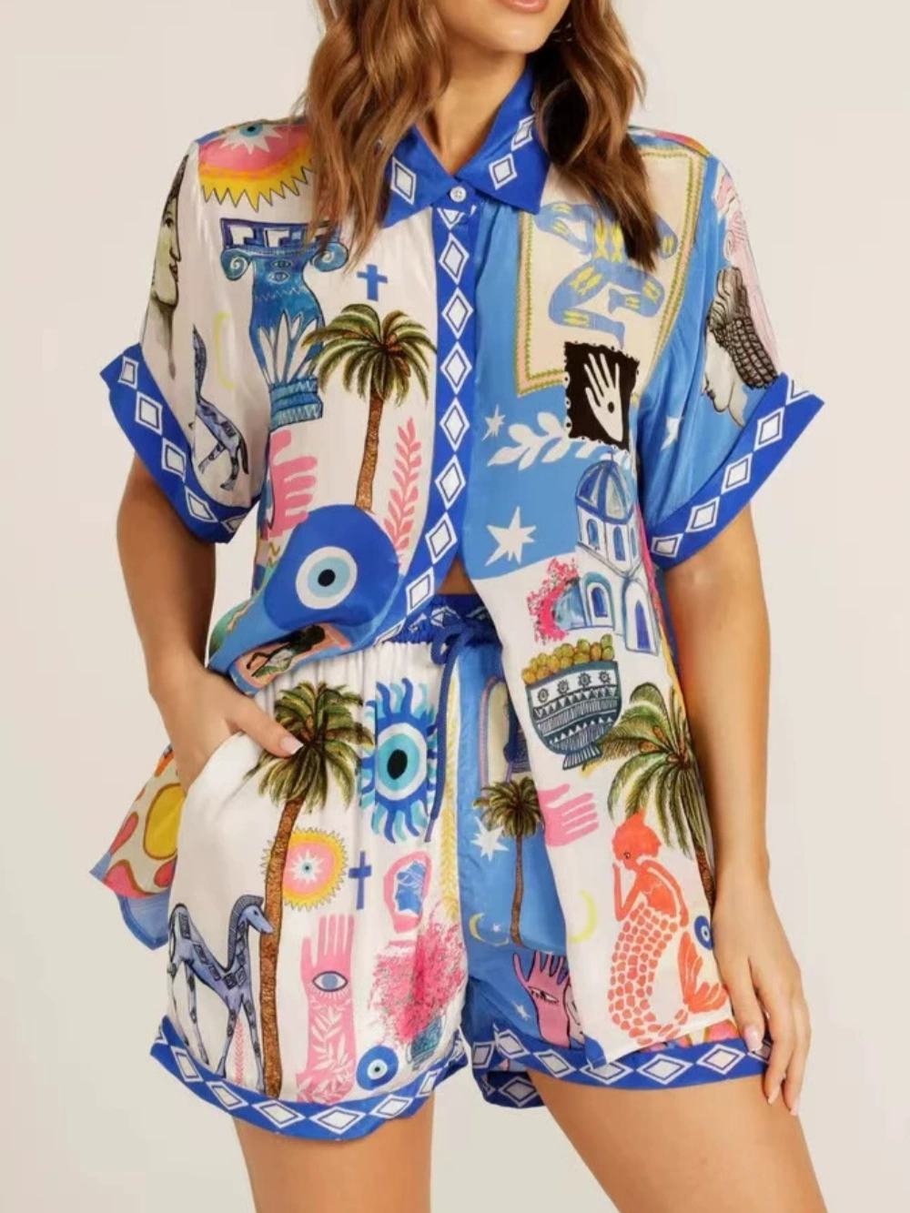 Casual linen chic shirt and shorts set-thevervian