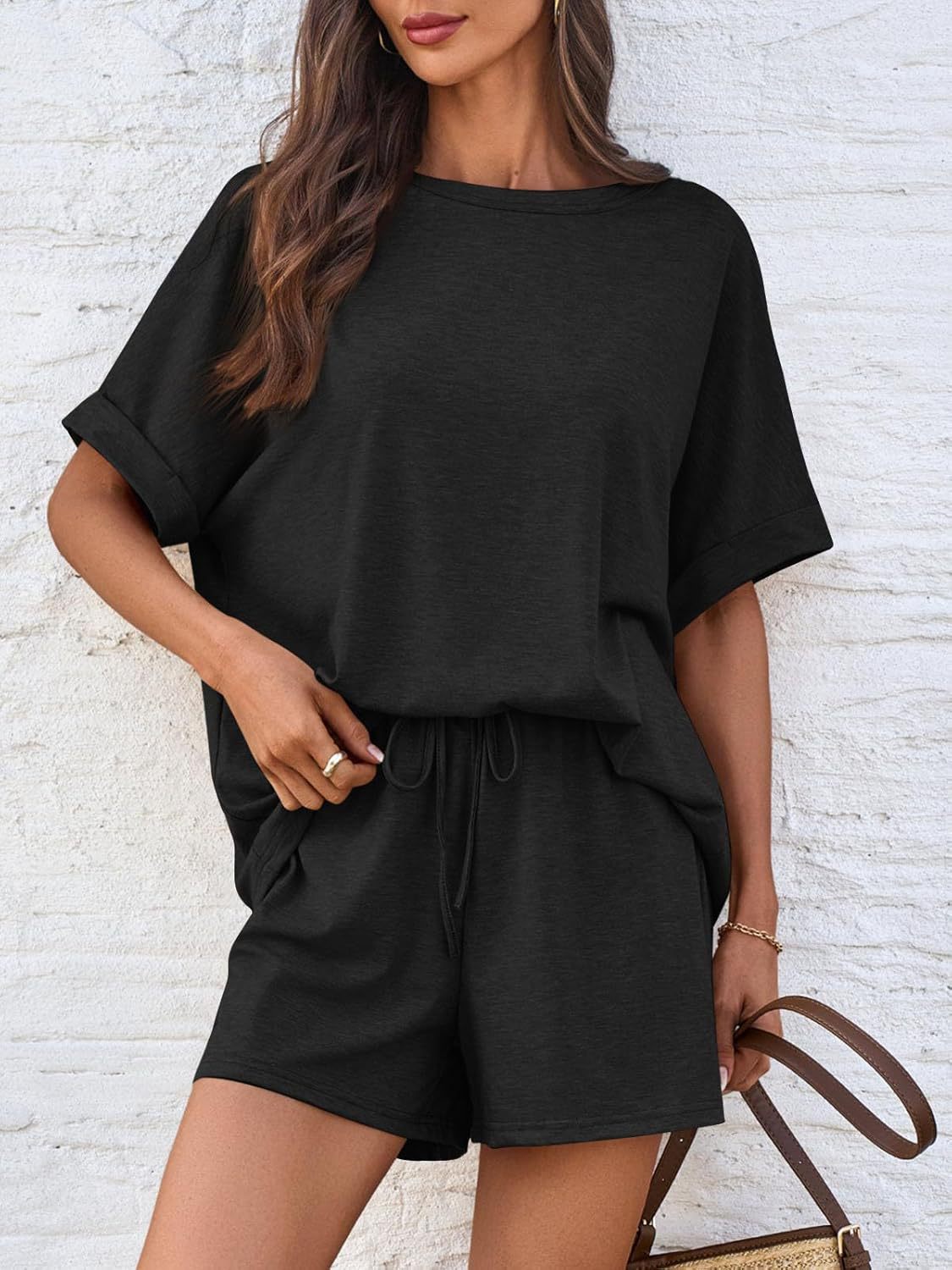 Bat short-sleeved T-shirt with drawstring shorts set-thevervian